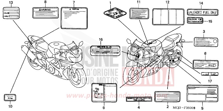 ETIQUETTE DE PRECAUTIONS de Fireblade ACCURATE SILVER METALLIC (NH146) de 2001