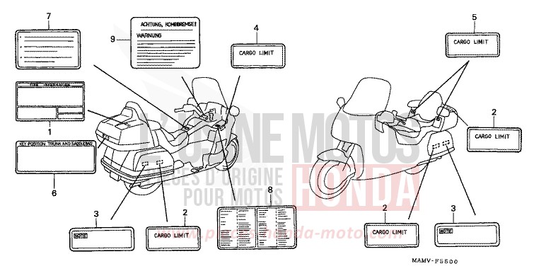 ETIQUETTE DE PRECAUTIONS (1) de Goldwing CANDY SPECTRA RED (R176K) de 1997