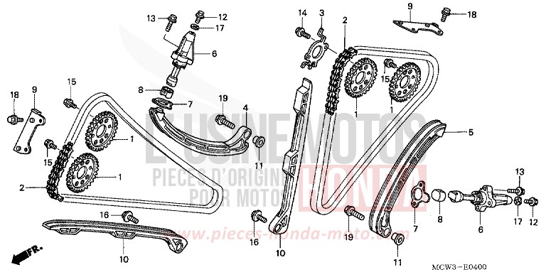 CHAINE A CAMES/TENDEUR de VFR800F FORCE SILVER METALLIC (NH411) de 2002