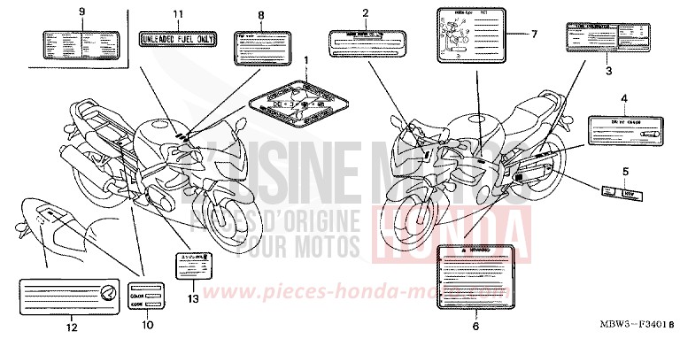 ETIQUETTE DE PRECAUTIONS (2) de CBR600F PEARL FLASH YELLOW (Y163) de 2001