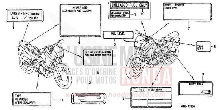 ETIQUETTE DE PRECAUTIONS de Dominator BLACK (NH1E) de 1997