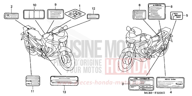 ETIQUETTE DE PRECAUTIONS de Transalp RICH RED METALLIC (R255) de 2000