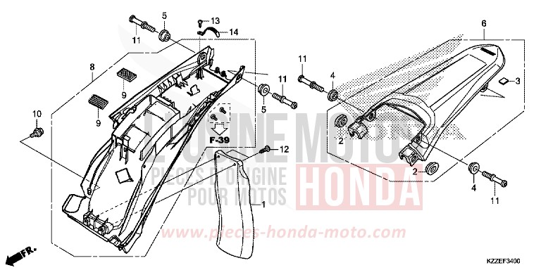 GARDE-BOUE ARRIERE de CRF250RLA EXTREME RED (R292) de 2018