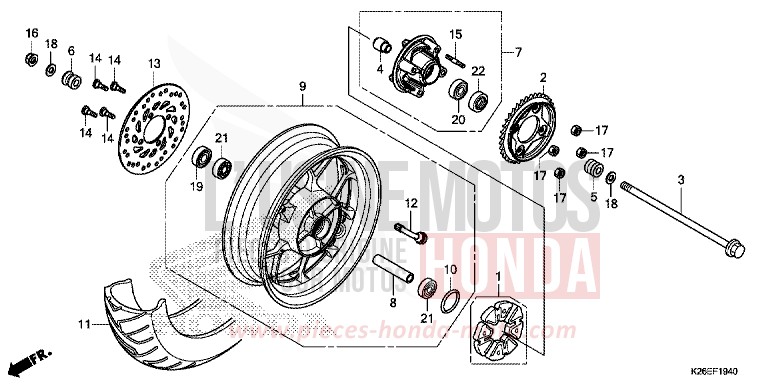 ROUE ARRIERE de MSX125A PEARL VALENTINE RED (R353) de 2018