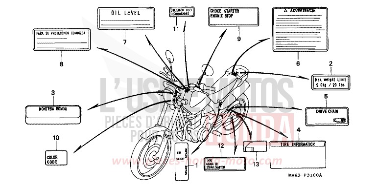 ETIQUETTE DE PRECAUTIONS de SLR PEARL SHINING YELLOW (Y124) de 1997