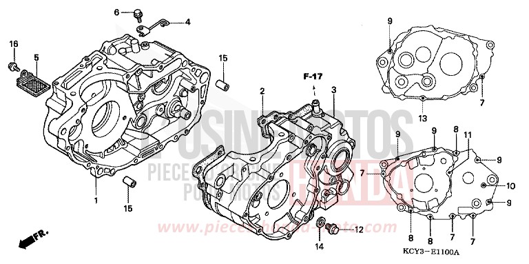 CARTER MOTEUR de XR400R FIGHTING RED (R134) de 2003