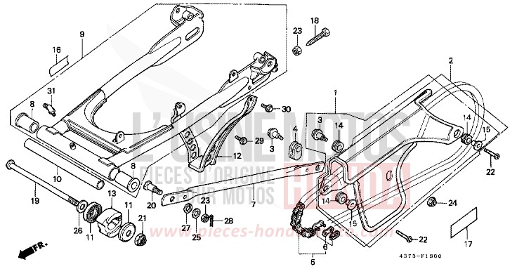 FOURCHETTE ARRIERE/CARTER DE CHAINE de XL125S CERAMIC WHITE (NH24) de 1980