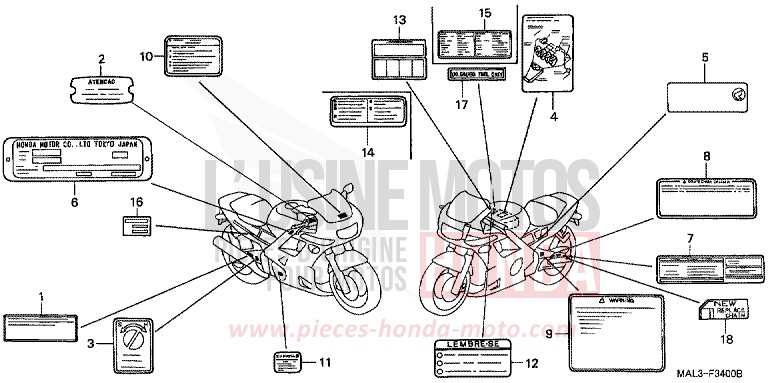 ETIQUETTE DE PRECAUTIONS de CBR600F HEAVY GRAY METALLIC-U (NH194O) de 1997