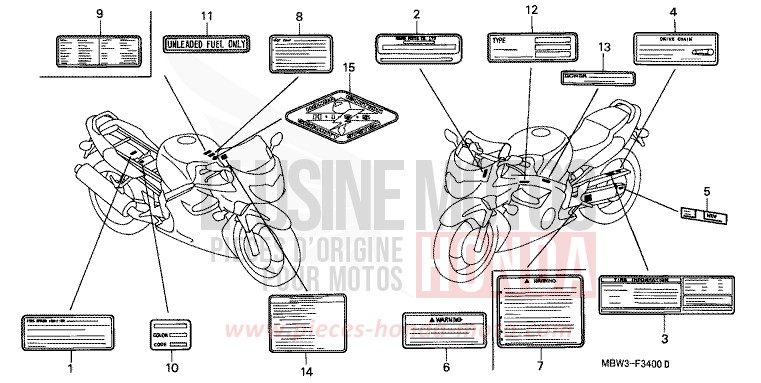 ETIQUETTE DE PRECAUTIONS (1) de CBR600F NOIR (NH1B) de 2000