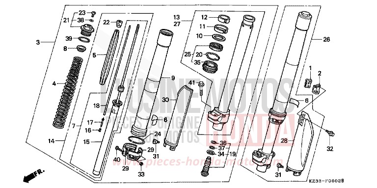 GABEL, VORNE de CR250R SHASTA WHITE (NH138) de 1994