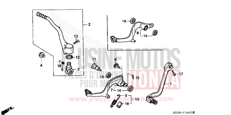 PEDAL/KICKSTARTER-ARM de CR250R SHASTA WHITE (NH138) de 1994