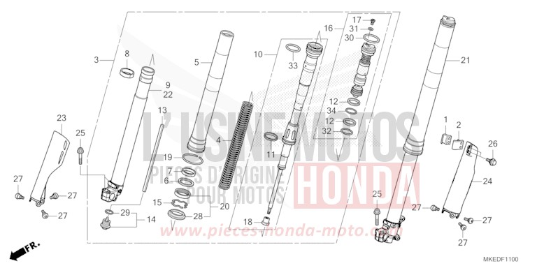 FOURCHETTE AVANT de CRF450R EXTREME RED (R292) de 2023