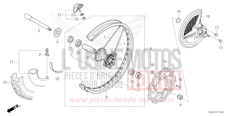 ROUE AVANT de CRF450R EXTREME RED (R292) de 2023