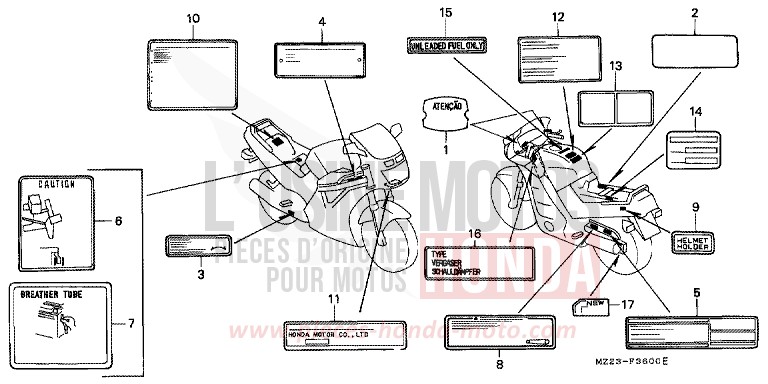 ETIQUETTE DE PRECAUTIONS de CBR1000F CANDY GLORY RED-U (R101E) de 1997