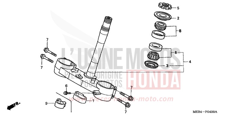 TIGE DE DIRECTION (CRF450R2,3,4,5,6,7) de CRF450R EXTREME RED (R292) de 2004