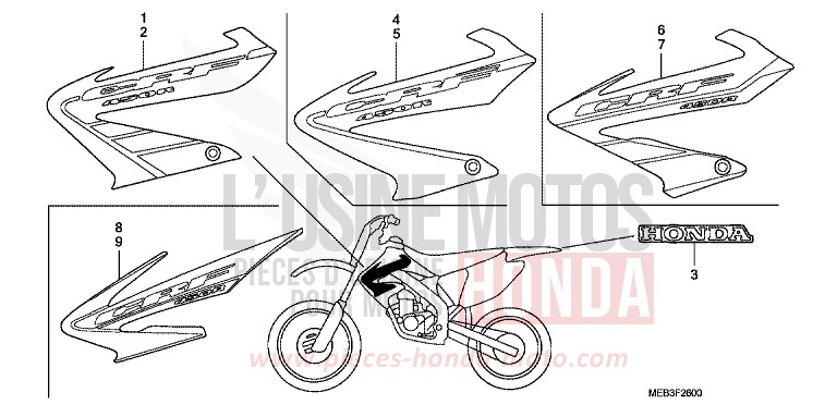 MARQUE (CRF450R2,3,4,5) de CRF450R EXTREME RED (R292) de 2004