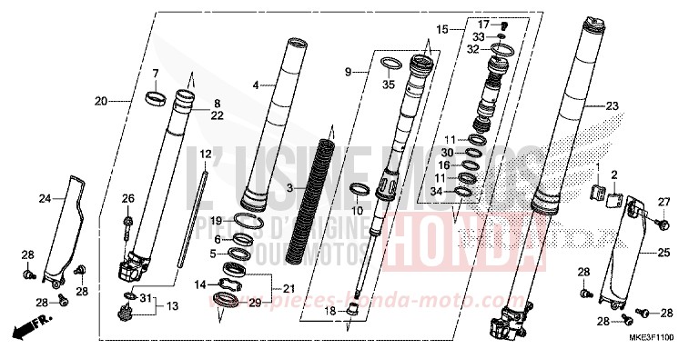 FOURCHETTE AVANT de CRF450R EXTREME RED (R292) de 2018