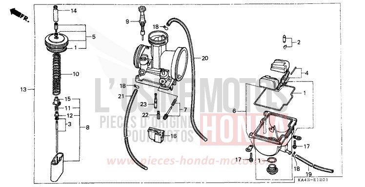 CARBURATEUR (2) de CR250R FLASH RED (R119) de 1985