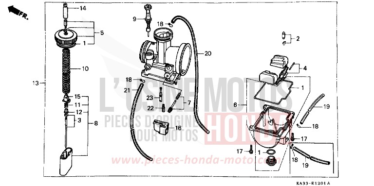 CARBURATEUR (2) de CR125R FIGHTING RED (R134) de 1987