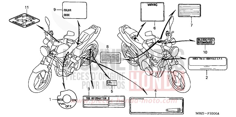 ETIQUETTE DE PRECAUTIONS (CB600F2/F3/4/5/6) de Hornet NOIR (NH1) de 2002