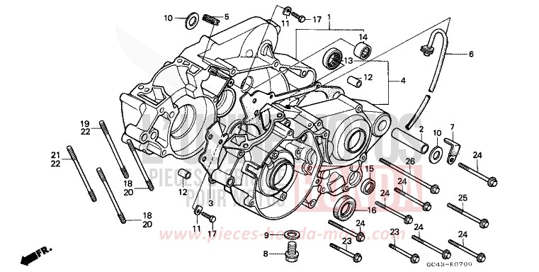 CARTER MOTEUR de CR80R FLASH RED (R119) de 1985