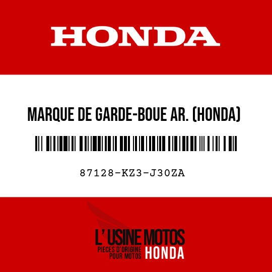 image de 87128-KZ3-J30ZA MARQUE DE GARDE-BOUE AR. (HONDA) TYPE1