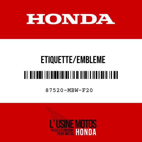 image de 87520-MBW-F20 ETIQUETTE/EMBLEME