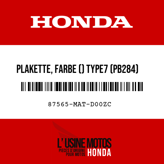 image de 87565-MAT-D00ZC PLAKETTE, FARBE () TYPE7 (PB284) (TYPE7 )