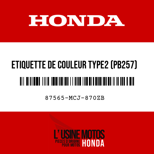 image de 87565-MCJ-870ZB ETIQUETTE DE COULEUR TYPE2 (PB257)